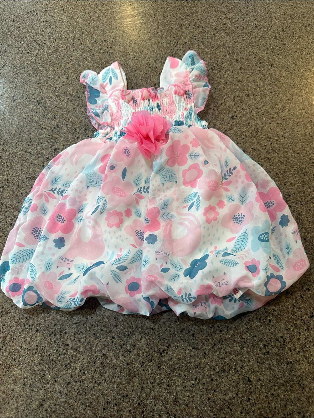 Pink Floral Baby Girl Bubble Dress with Rosette